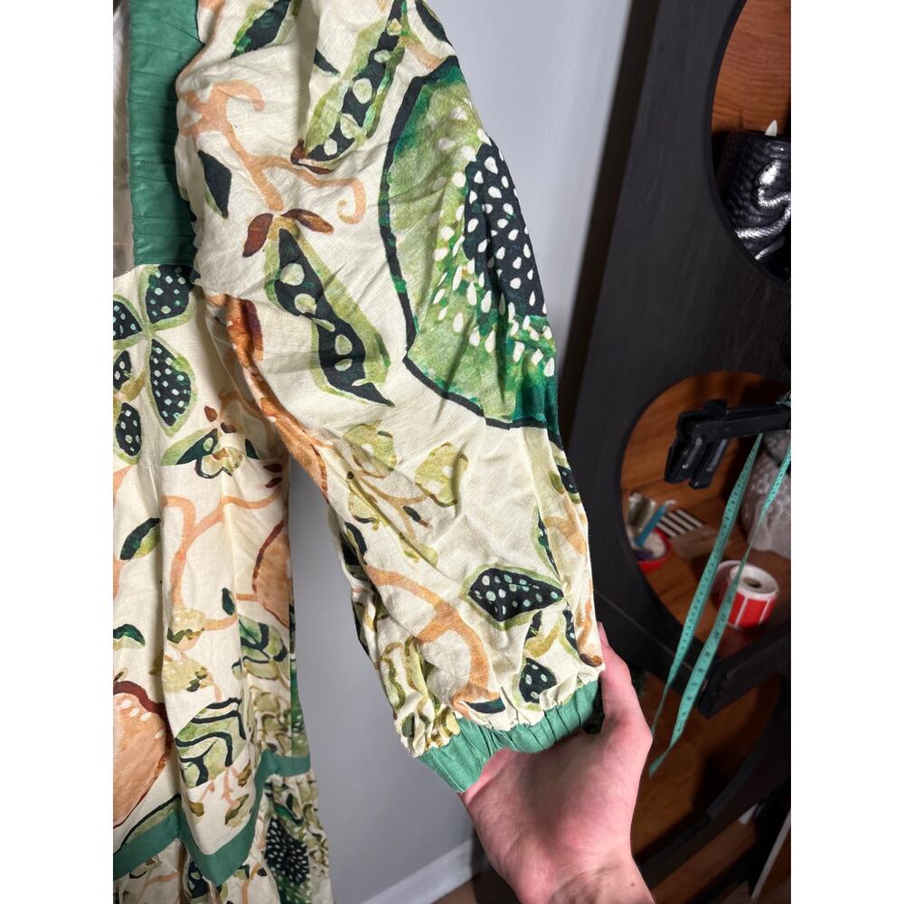 Alexis Pierah‎ Maxi Dress Womens L Jade Garden Fruit Linen Blend A-Line Resort - Picture 5 of 9
